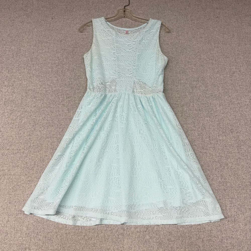 Xhilaration | Lace Fit and Flare Dress | Medium | Light Blue | Sheer Panels